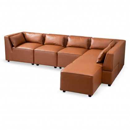 Ashcroft - Wexford Cognac Vegan Leather Modular Sofa