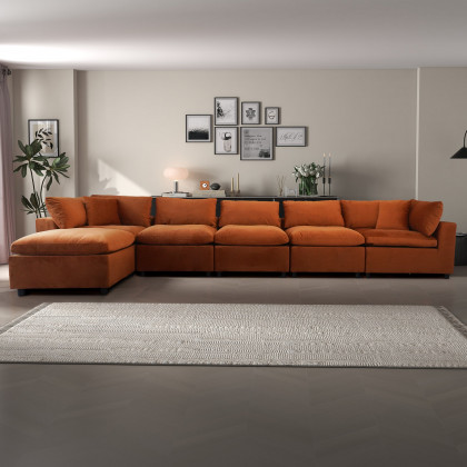Ashcroft Hayward Modular Sectional Sofa - Burnt Orange Velvet