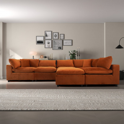 Ashcroft Hayward Modular Sectional Sofa - Burnt Orange Velvet