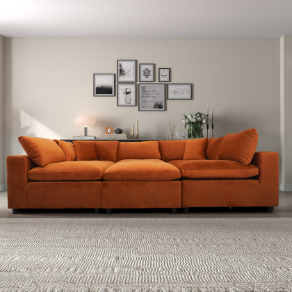 Ashcroft Hayward Modular Sectional Sofa - Burnt Orange Velvet