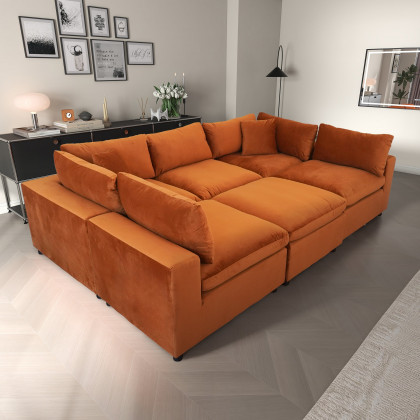 Ashcroft Hayward Modular Sectional Sofa - Burnt Orange Velvet