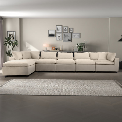 Ashcroft Hayward Modular Sectional Sofa - Ivory Velvet