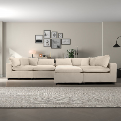 Ashcroft Hayward Modular Sectional Sofa - Ivory Velvet