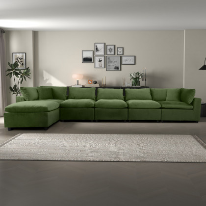 Ashcroft Hayward Modular Sectional Sofa - Olive Green Velvet