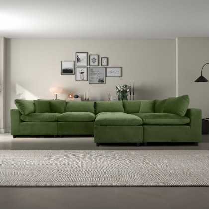 Ashcroft Hayward Modular Sectional Sofa - Olive Green Velvet