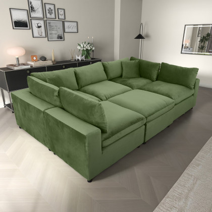 Ashcroft Hayward Modular Sectional Sofa - Olive Green Velvet