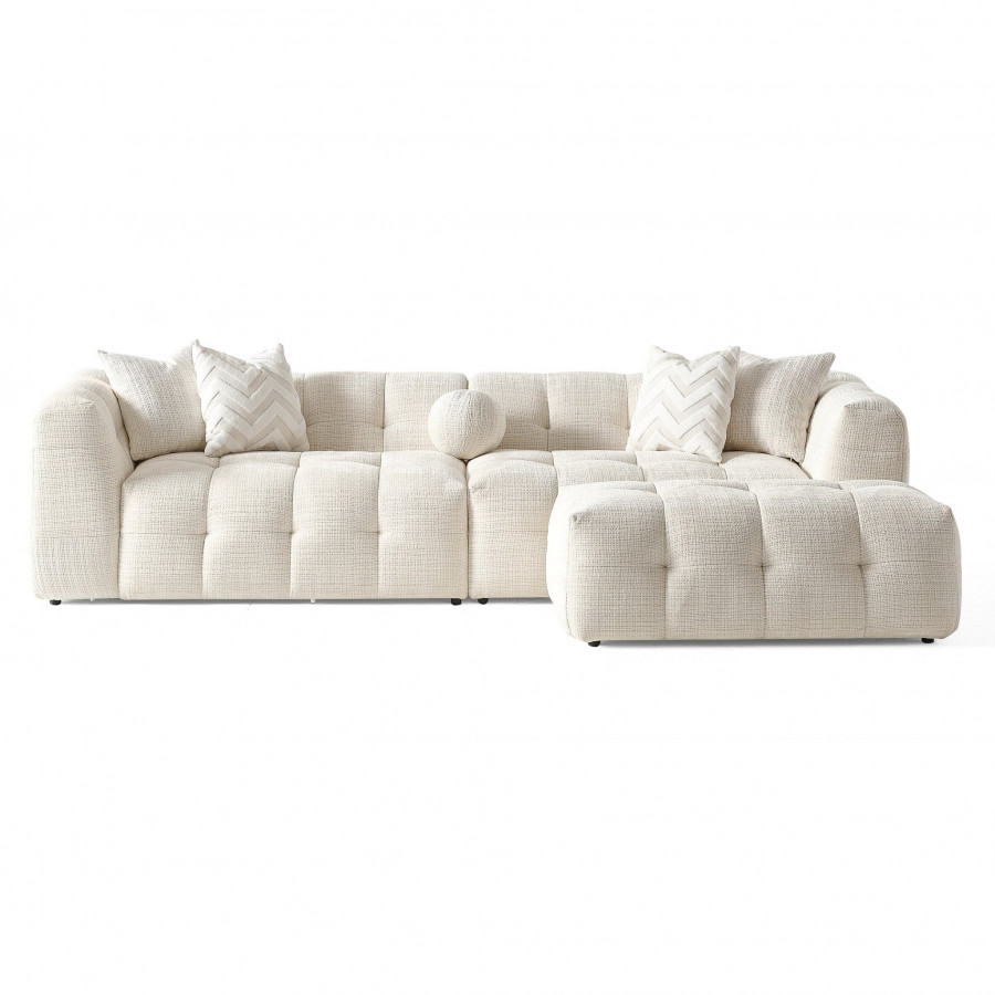 Ashcroft – Alana Tufted Ivory Chenille Modular Sectional Sofa