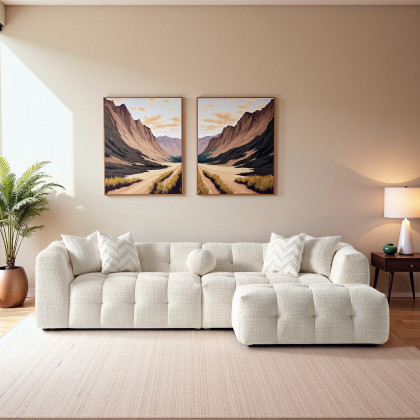 Ashcroft – Alana Tufted Ivory Chenille Modular Sectional Sofa