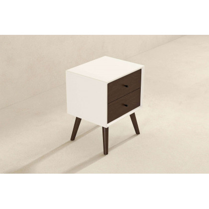 Ashcroft Caroline Mid-Century Modern Style Nightstand with 2 Drawers - White