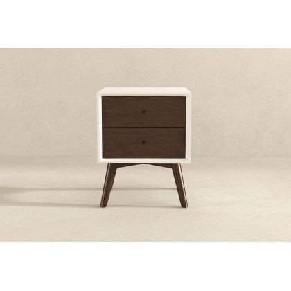 Ashcroft Caroline Mid-Century Modern Style Nightstand with 2 Drawers - White
