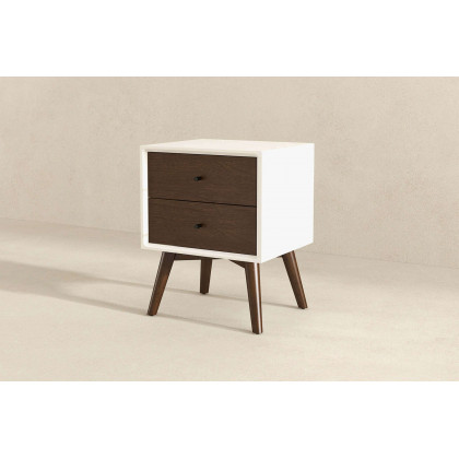 Ashcroft Caroline Mid-Century Modern Style Nightstand with 2 Drawers - White