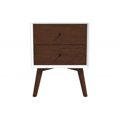 Ashcroft Caroline Mid-Century Modern Style Nightstand with 2 Drawers - White