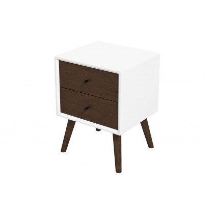 Ashcroft Caroline Mid-Century Modern Style Nightstand with 2 Drawers - White
