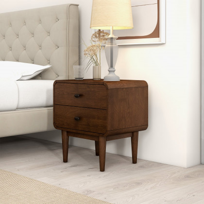 Ashcroft - Alexa Mid-Century Modern Style Nightstand with 2 Drawers in Brown