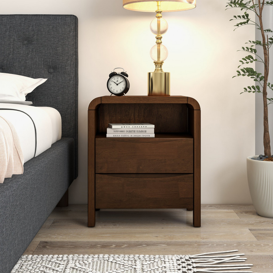 Ashcroft - Lionel Mid Century Modern Solid Wood Nightstand 2-Drawer