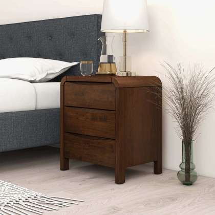 Ashcroft - Lionel Mid-Century Modern Solid Wood Nightstand Bed Side Table with 3 Drawers in Walnut