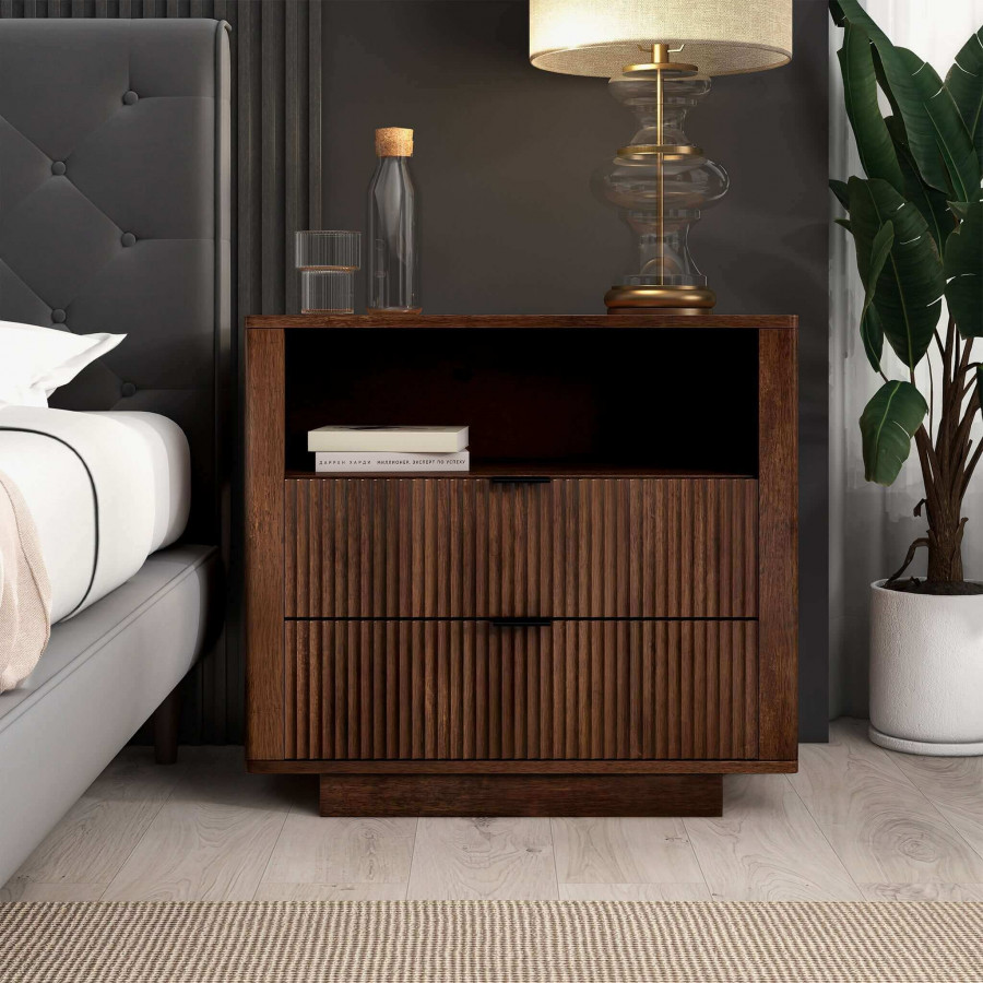 Ashcroft - Lola Mid-Century Modern Nightstand Bed Side Table with 2 Drawers in Walnut