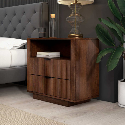 Ashcroft - Lola Mid-Century Modern Nightstand Bed Side Table with 2 Drawers in Walnut