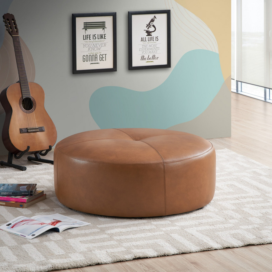 Ashcroft - Rochelin Tan Leather Ottoman