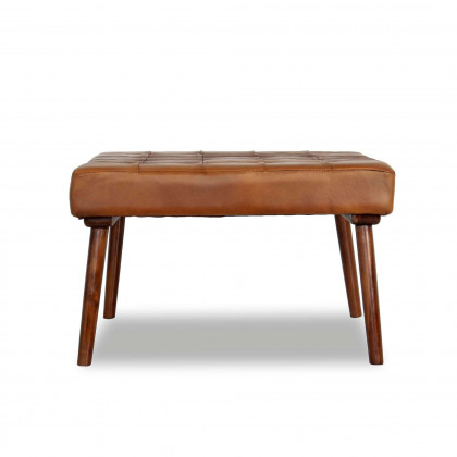 Ashcroft - Mark Mid-Century Tufted Square Genuine Leather Upholstered Ottoman in Tan