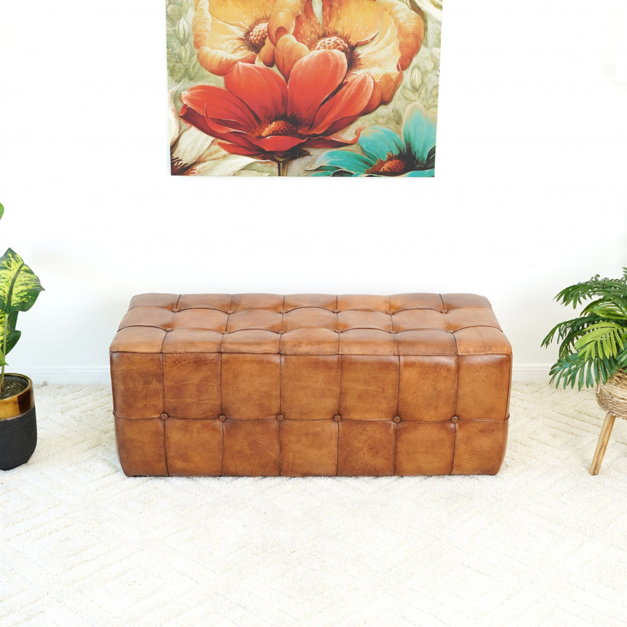Ashcroft - Benjiro Tan Leather Bench