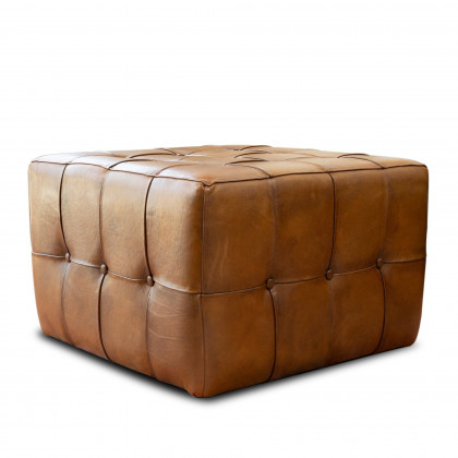 Ashcroft – Benjiro Square Tan Leather Ottoman