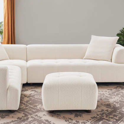 Ashcroft - Kaynes Chic Tufted Ivory Boucle Ottoman