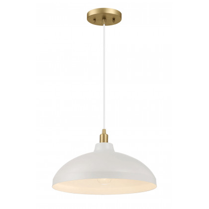 Ashcroft - Astral Single Light White Pendant Lamp with Golder Brass Finish for Entrance Kitchen Island 14"D × 8"H