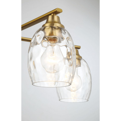 Ashcroft - Elegance Five Lights Linear Arms with Golden Brass Finish Chain Chandelier 24"W × 8.5"H with Clear Water Glass
