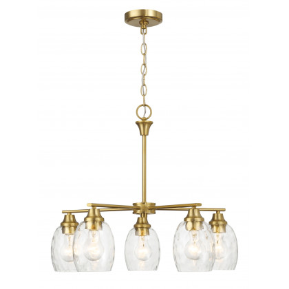 Ashcroft - Elegance Five Lights Linear Arms with Golden Brass Finish Chain Chandelier 24"W × 8.5"H with Clear Water Glass