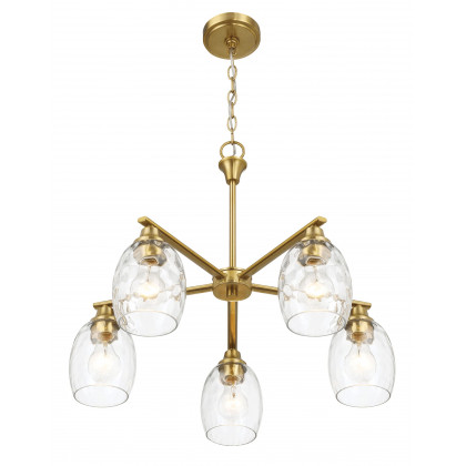 Ashcroft - Elegance Five Lights Linear Arms with Golden Brass Finish Chain Chandelier 24"W × 8.5"H with Clear Water Glass