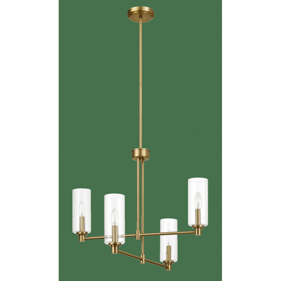 Ashcroft - Enigma Four Lights Chandelier With Clear Ribbed Glass -Satin Brass