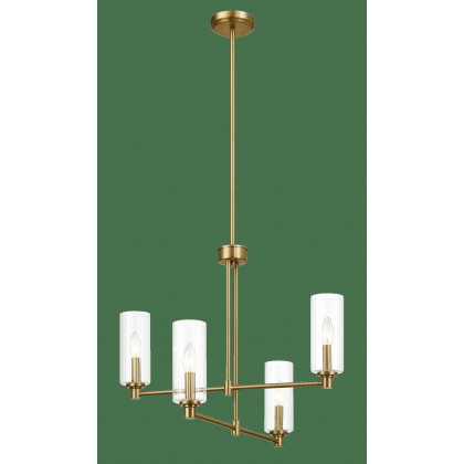 Ashcroft - Enigma Four Lights Chandelier With Clear Ribbed Glass -Satin Brass