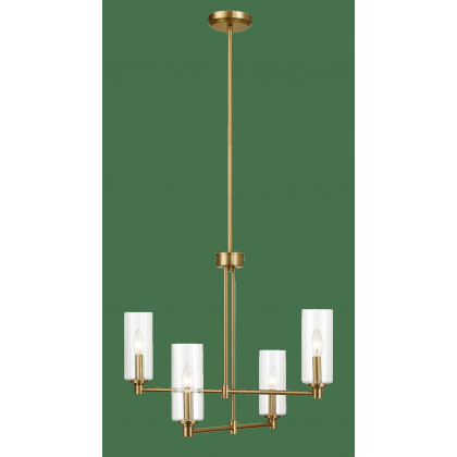Ashcroft - Enigma Four Lights Chandelier With Clear Ribbed Glass -Satin Brass