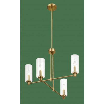 Ashcroft - Enigma Four Lights Chandelier With Clear Ribbed Glass -Satin Brass