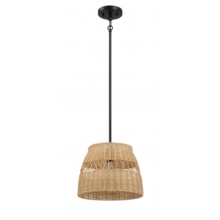 Ashcroft - Essence Single Lights Pendant With Rattan Shade Black Metal Finish for Farmhouse Style