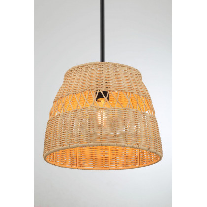 Ashcroft - Essence Single Lights Pendant With Rattan Shade Black Metal Finish for Farmhouse Style