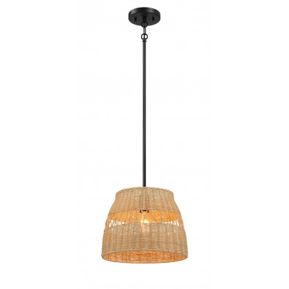 Ashcroft - Essence Single Lights Pendant With Rattan Shade Black Metal Finish for Farmhouse Style