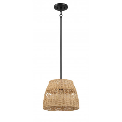 Ashcroft - Essence Single Lights Pendant With Rattan Shade Black Metal Finish for Farmhouse Style