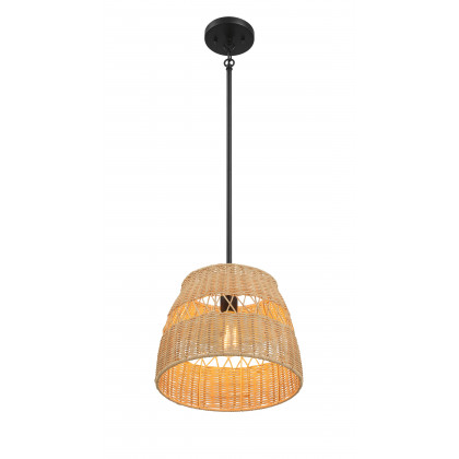 Ashcroft - Essence Single Lights Pendant With Rattan Shade Black Metal Finish for Farmhouse Style