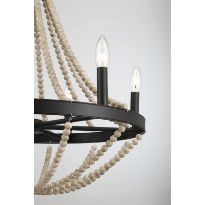 Ashcroft - Starry Wood Chandelier Farmhouse Six Candle Light Wood Beaded Black Pendant Light for Dining Room