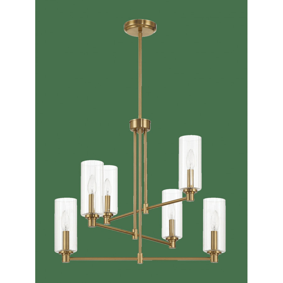 Ashcroft - Timeless Six Lights Chandelier With Clear Ribbed Glass - Satin Brass