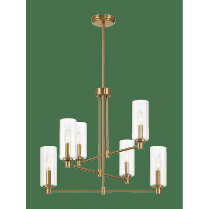 Ashcroft - Timeless Six Lights Chandelier With Clear Ribbed Glass - Satin Brass