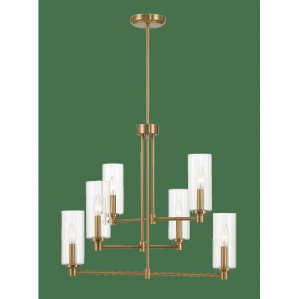 Ashcroft - Timeless Six Lights Chandelier With Clear Ribbed Glass - Satin Brass