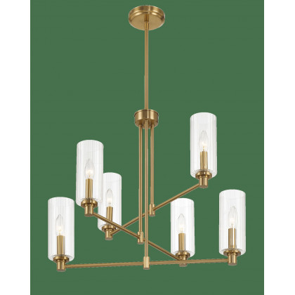Ashcroft - Timeless Six Lights Chandelier With Clear Ribbed Glass - Satin Brass