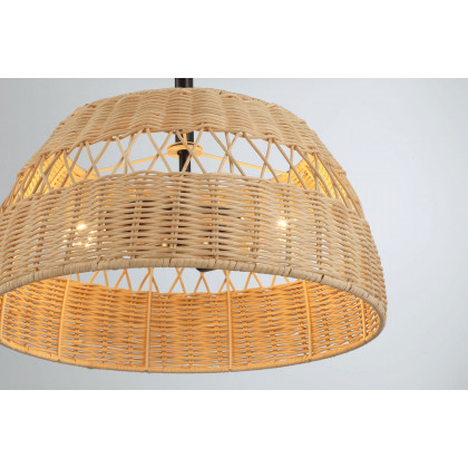 Ashcroft - Twinkle Double Lights Semi Flush With Rattan Shade Black Metal Finish for Farmhouse Style
