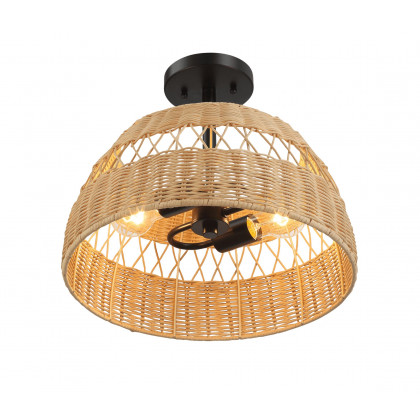 Ashcroft - Twinkle Double Lights Semi Flush With Rattan Shade Black Metal Finish for Farmhouse Style