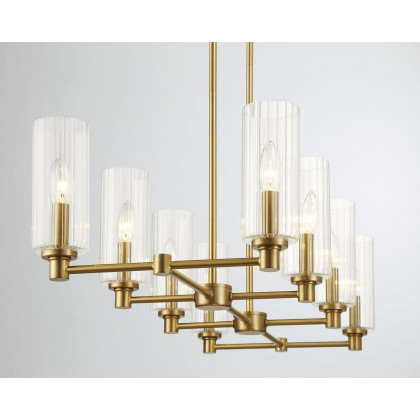 Ashcroft - Willow Eight Lights Island With Clear Ribbed Glass Pendant Lamp - Satin Brass