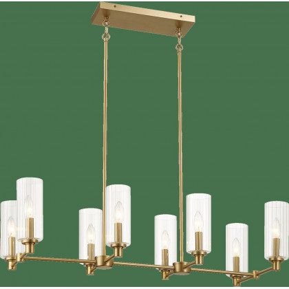 Ashcroft - Willow Eight Lights Island With Clear Ribbed Glass Pendant Lamp - Satin Brass