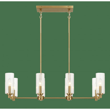Ashcroft - Willow Eight Lights Island With Clear Ribbed Glass Pendant Lamp - Satin Brass